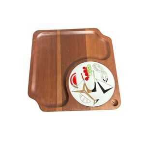 Vintage Cheese Board - Mid Century Modern Wooden Charcuterie Board - Cocktails